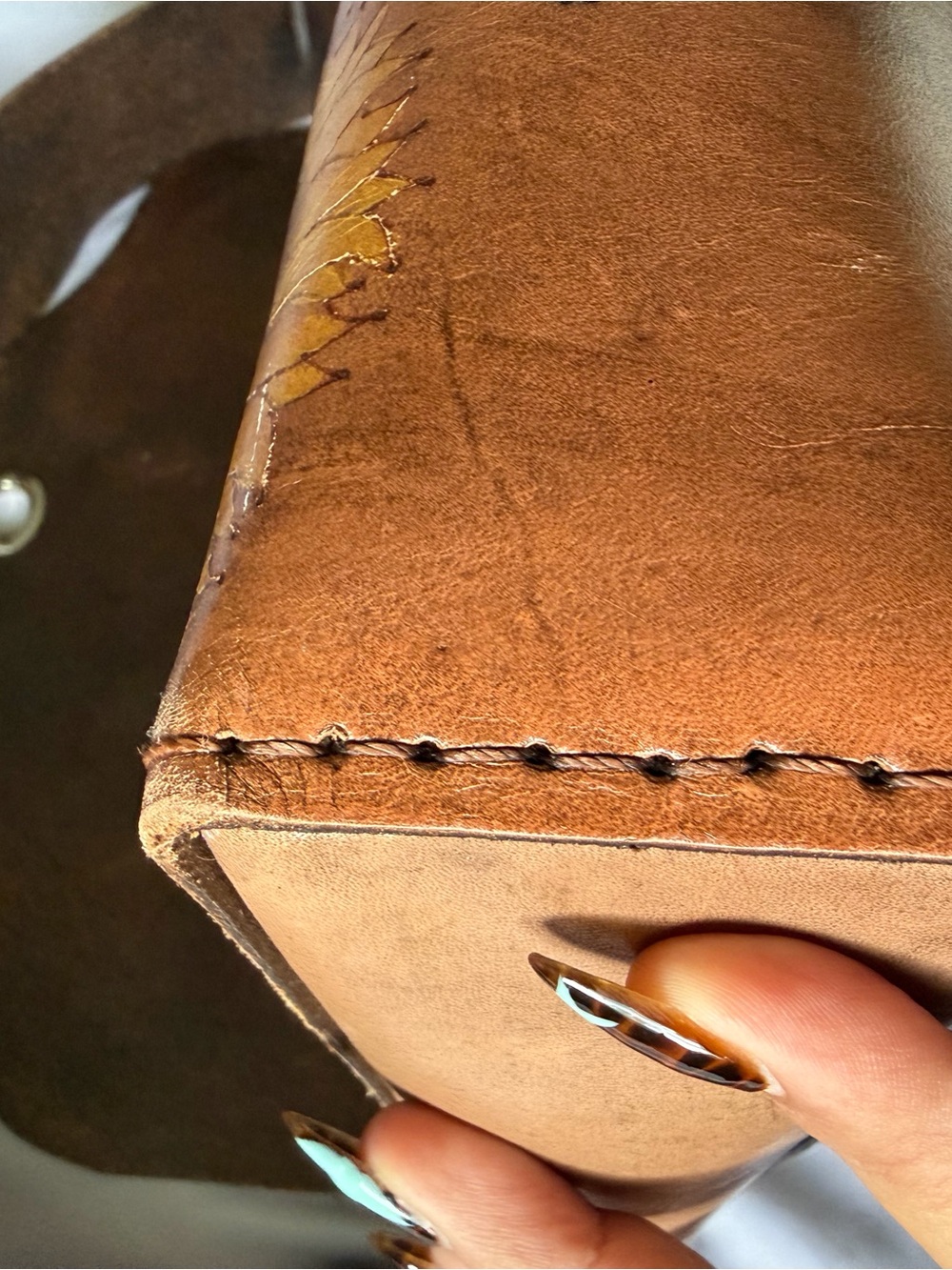 Moxie and Oliver Leather Crossbody Bag with Turquoise Bird & Sunflowers - Picture 9 of 16